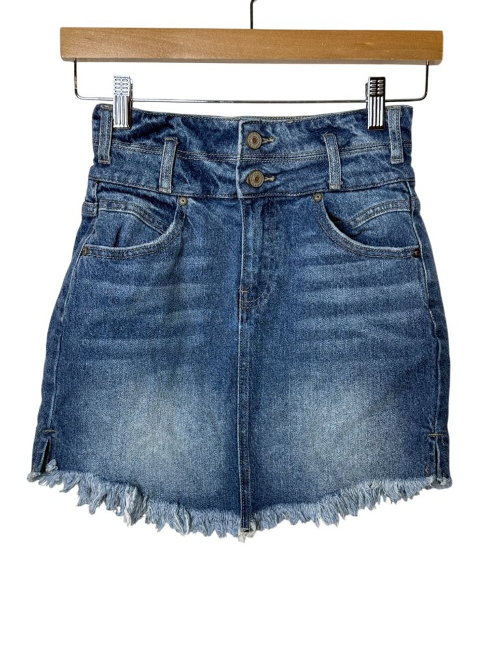 Kancan S High Rise Denim Mini Skirt Raw Hem Y2K Distressed